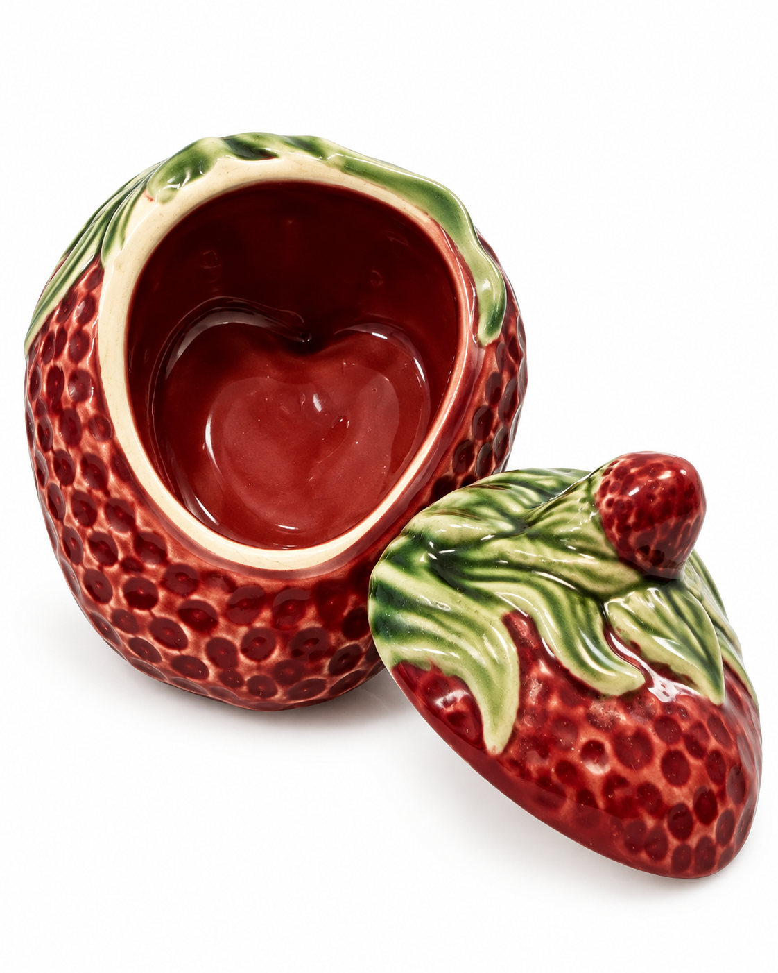 Vintage Bordallo Pinheiro Strawberry Covered Jar — Portuguese Majolica Sugar / Jam Pot