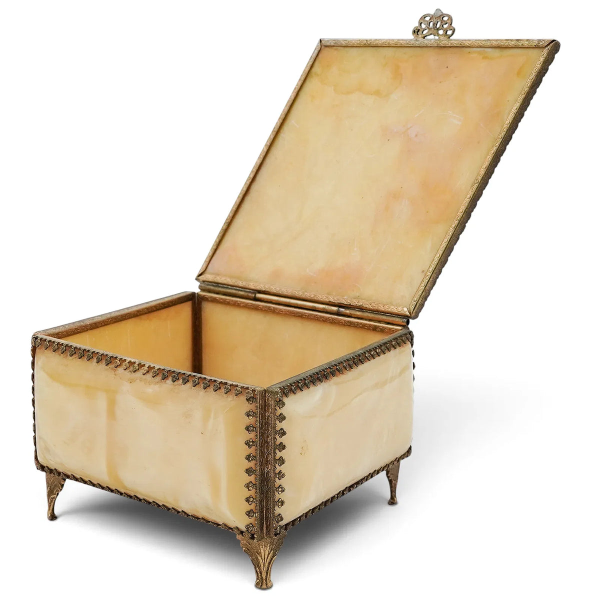 Vintage Gilt Metal-Mounted Acrylic Jewelry Box — Hollywood Regency Vanity Décor