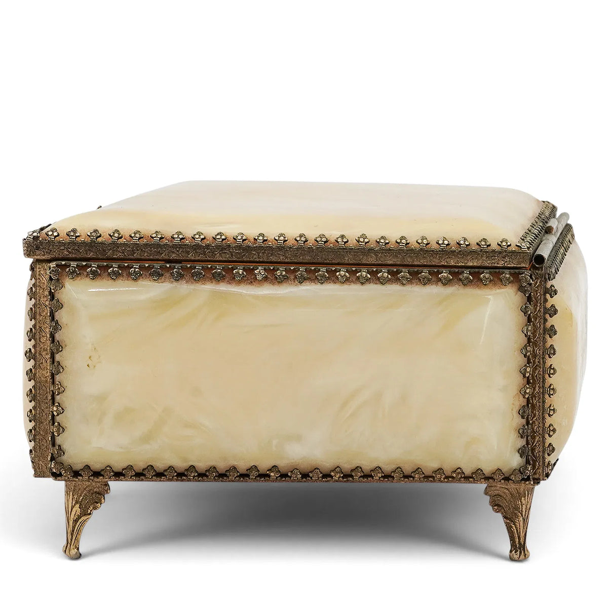 Vintage Gilt Metal-Mounted Acrylic Jewelry Box — Hollywood Regency Vanity Décor