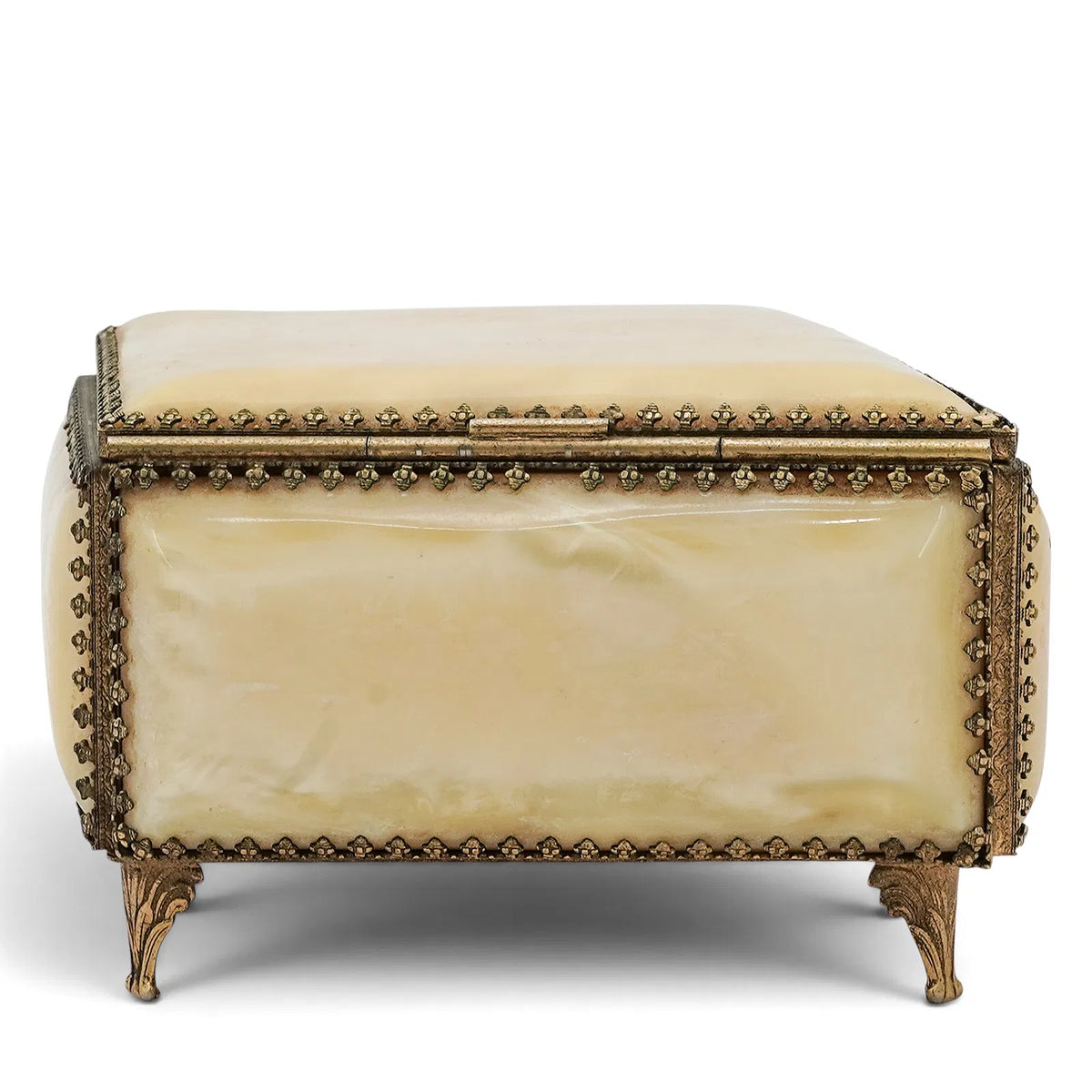 Vintage Gilt Metal-Mounted Acrylic Jewelry Box — Hollywood Regency Vanity Décor