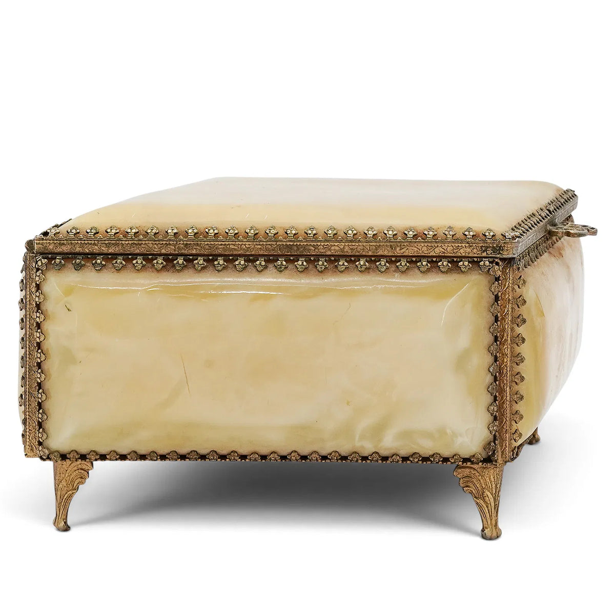 Vintage Gilt Metal-Mounted Acrylic Jewelry Box — Hollywood Regency Vanity Décor