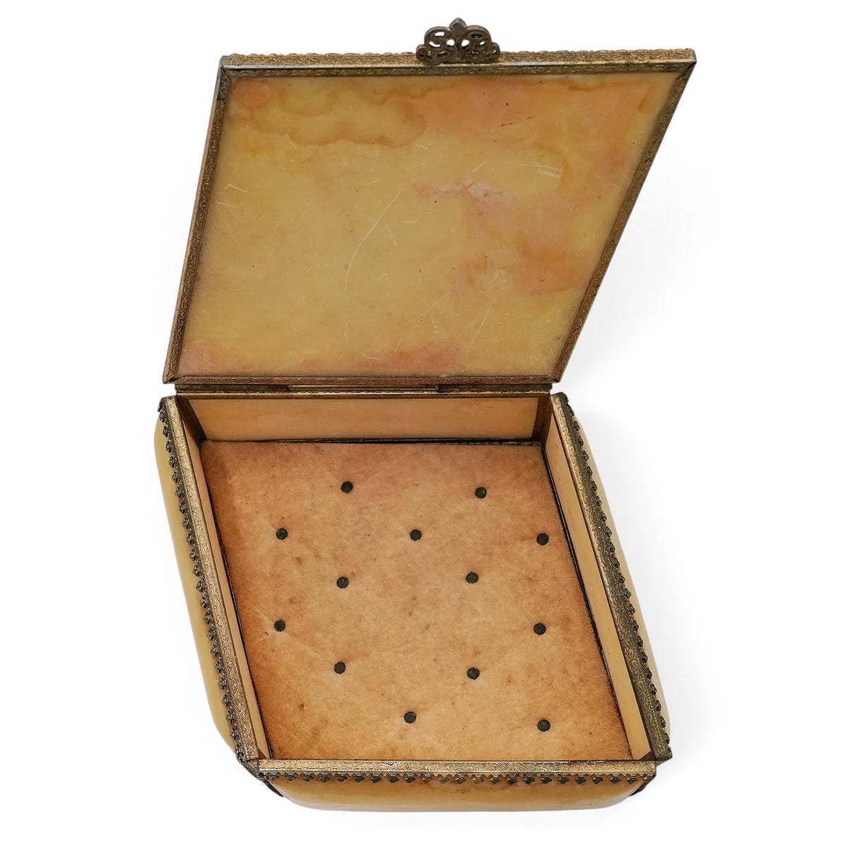 Vintage Gilt Metal-Mounted Acrylic Jewelry Box — Hollywood Regency Vanity Décor