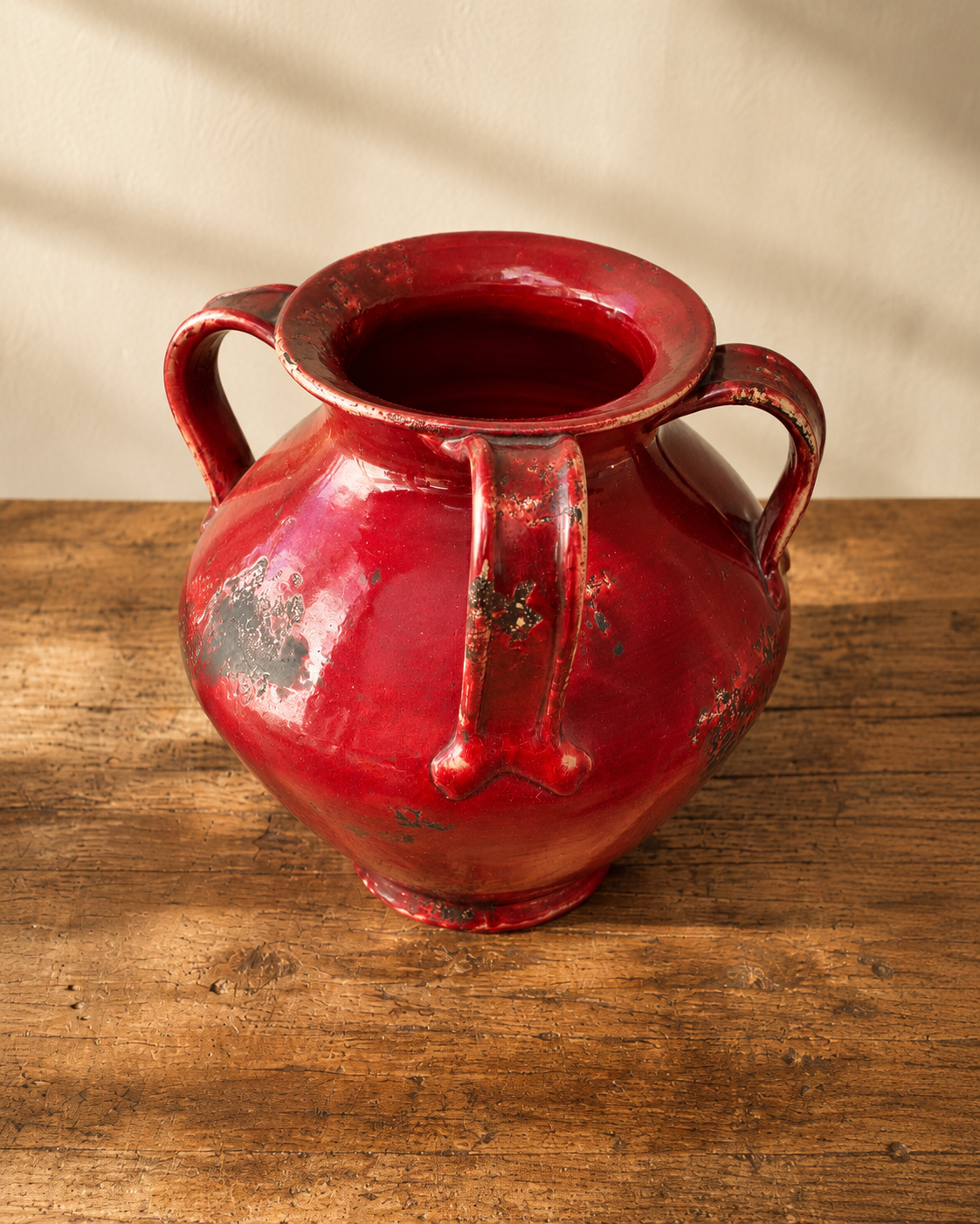 1960s Oxblood Red Double-Handled Ceramic Vessel
