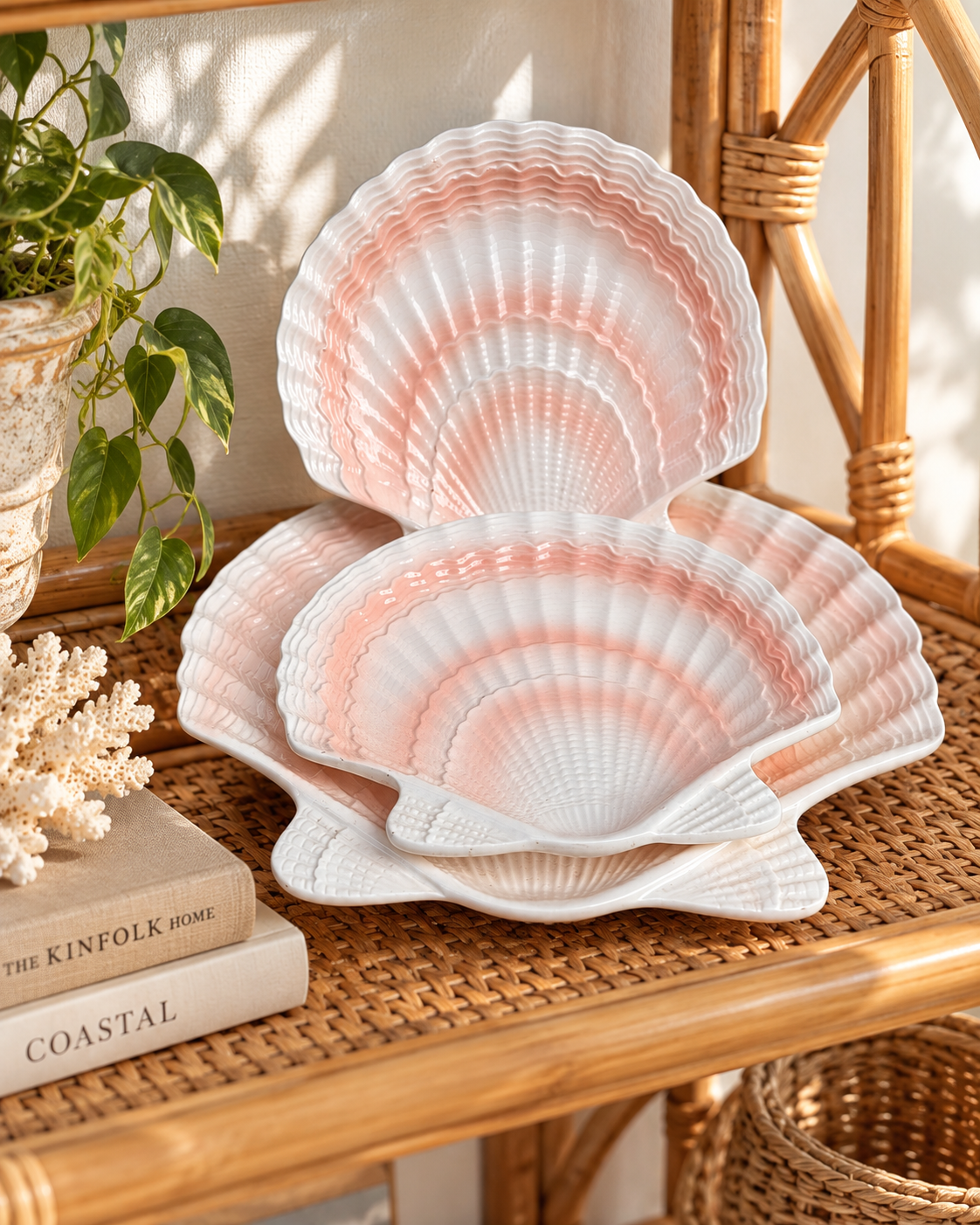 Vintage Otagiri Japan Blush Pink Scallop Shell Dishes — Set of 3