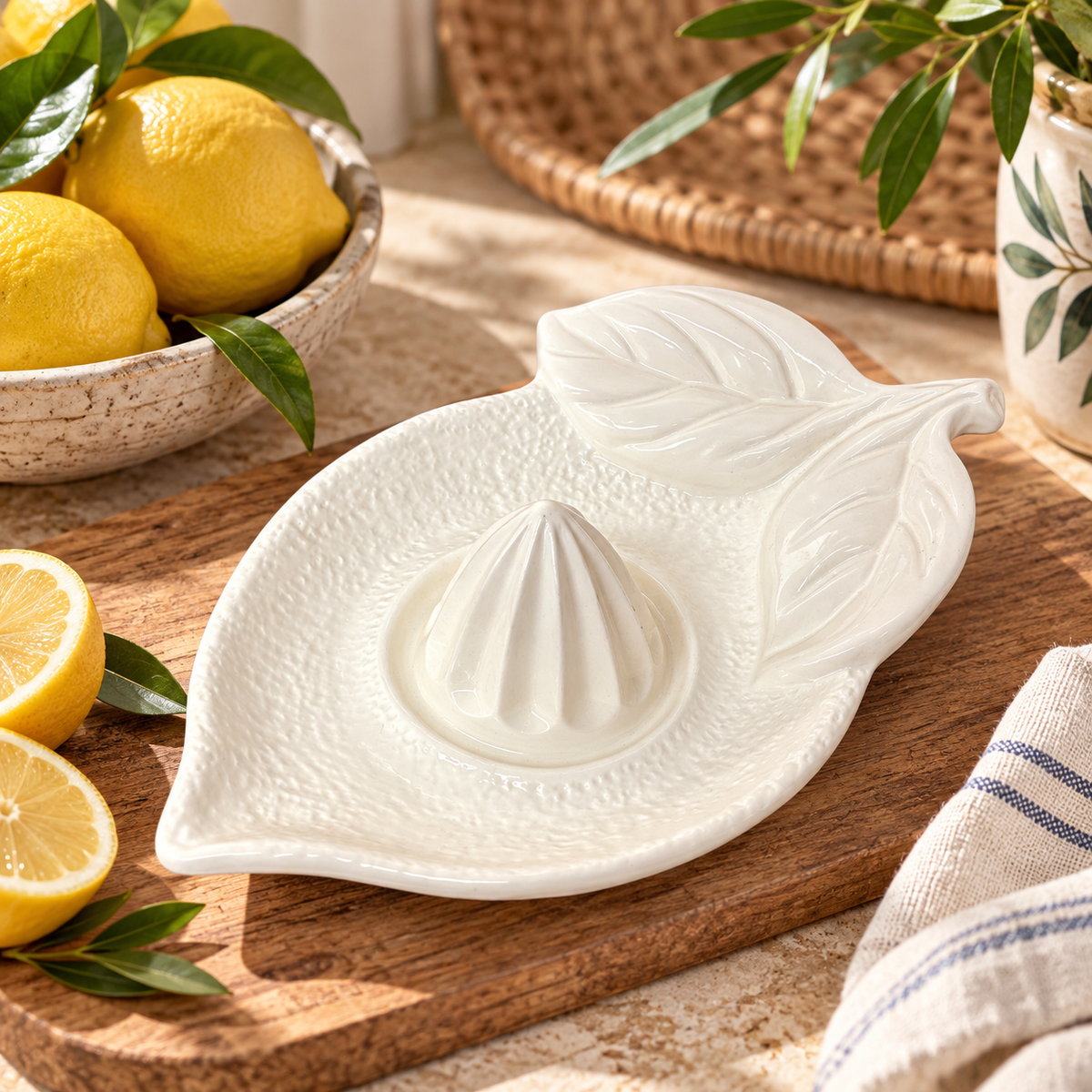 Portuguese White Ceramic Lemon Juicer — Sculptural Citrus Reamer
