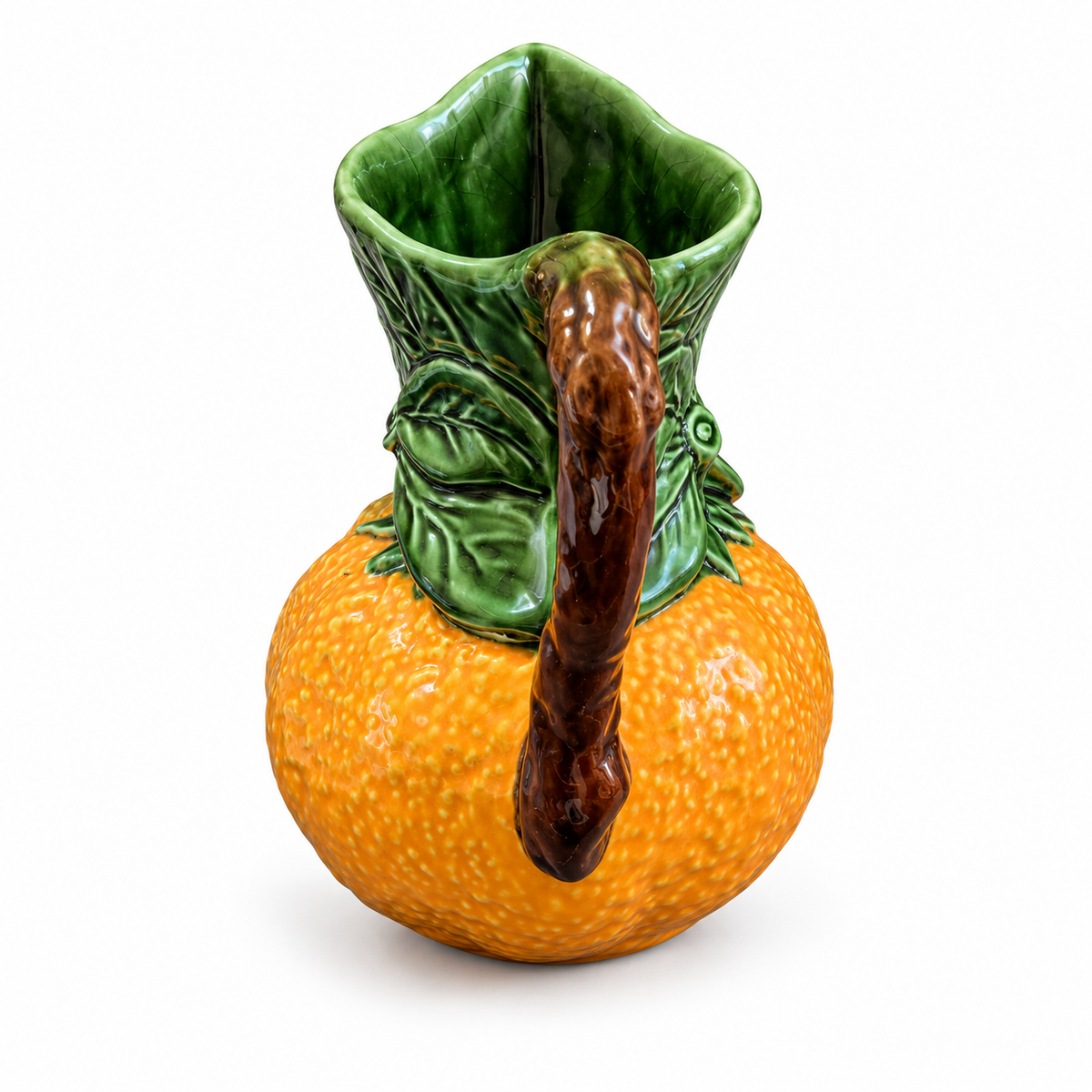 Vintage Portuguese Orange Majolica Pitcher — Hand-Painted Ceramic Fruit Jug
