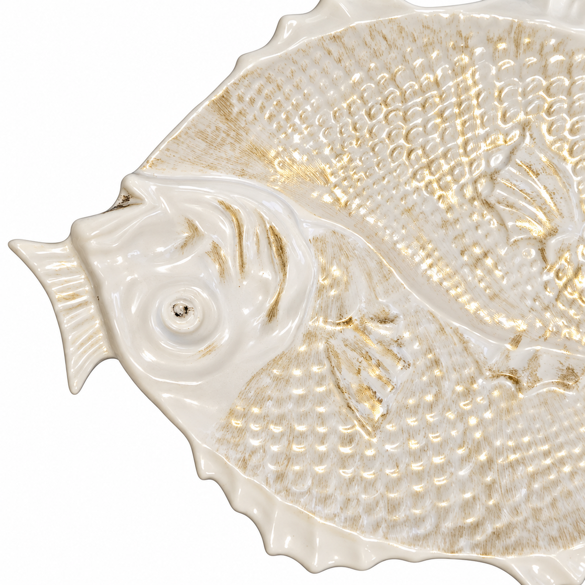 Vintage Bordallo Pinheiro Double Fish Platter — White Portuguese Majolica, 15.5"