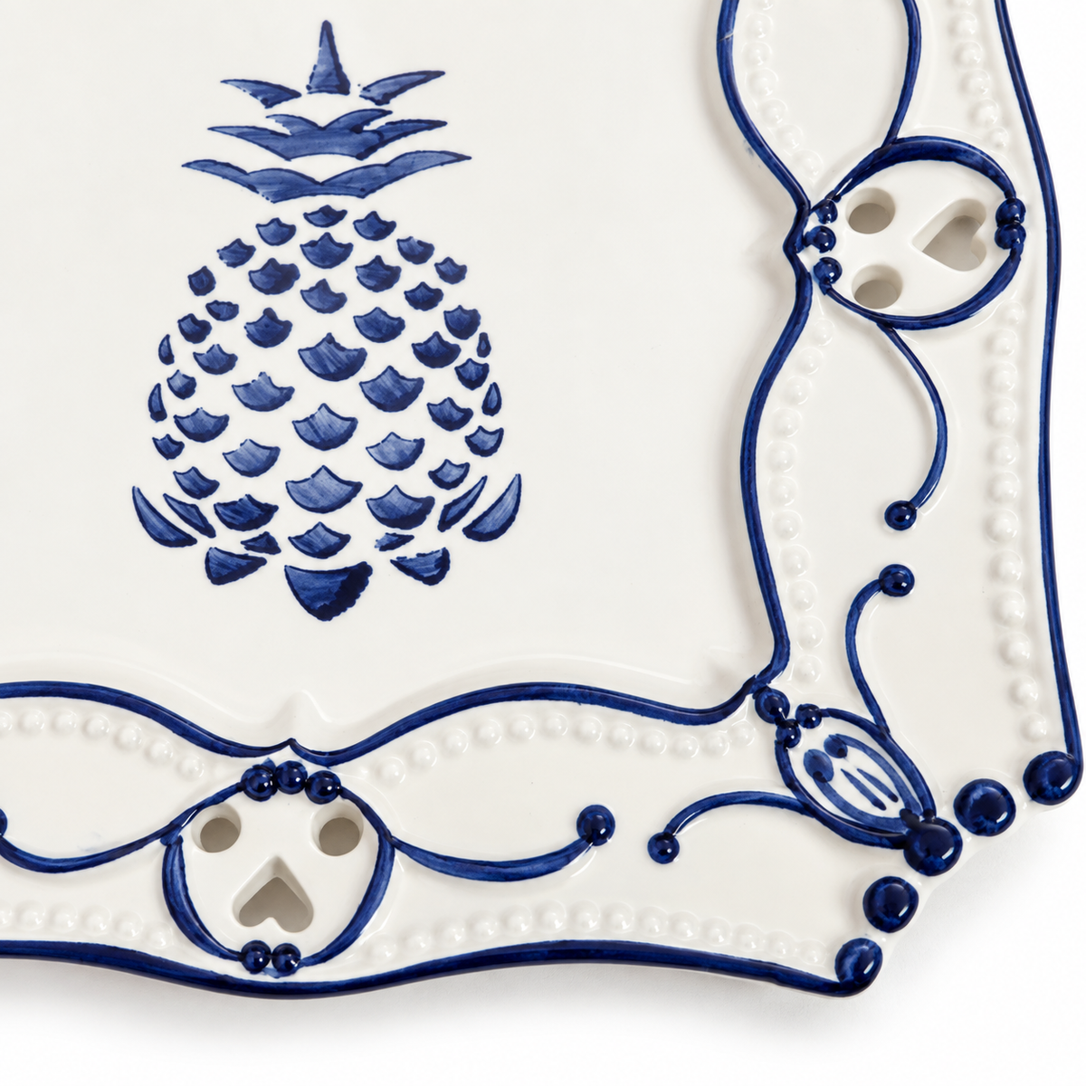 Vintage Neuwirth Portugal Blue & White Pineapple Plate — Pierced Heart Border