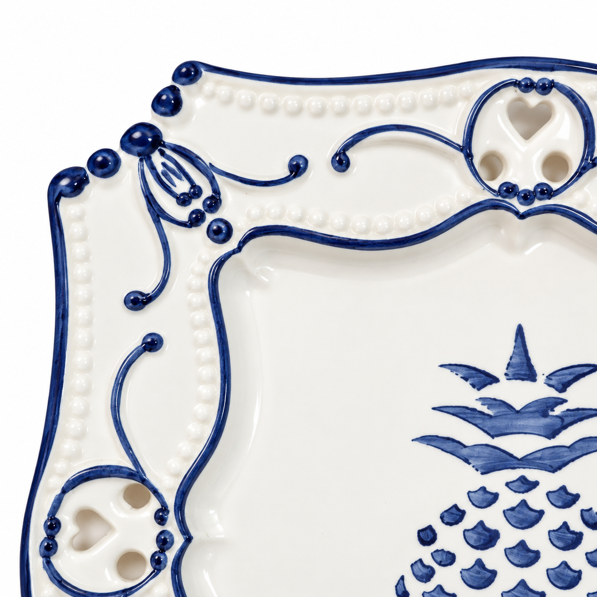 Vintage Neuwirth Portugal Blue & White Pineapple Plate — Pierced Heart Border