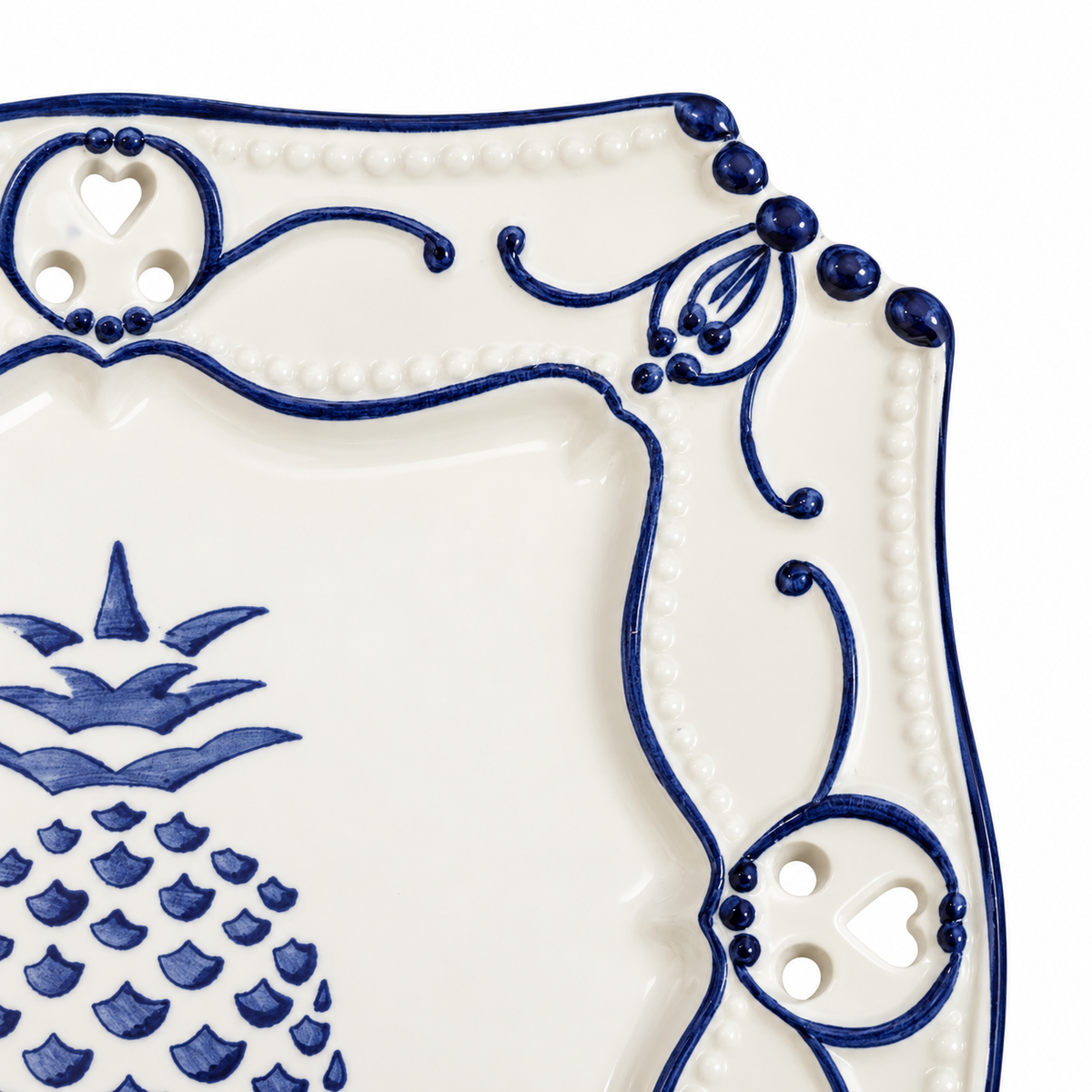 Vintage Neuwirth Portugal Blue & White Pineapple Plate — Pierced Heart Border
