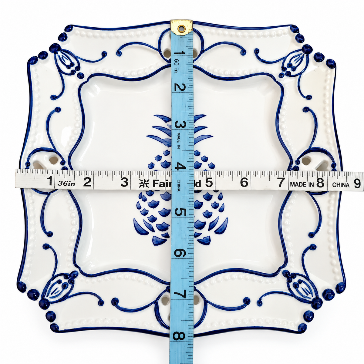 Vintage Neuwirth Portugal Blue & White Pineapple Plate — Pierced Heart Border