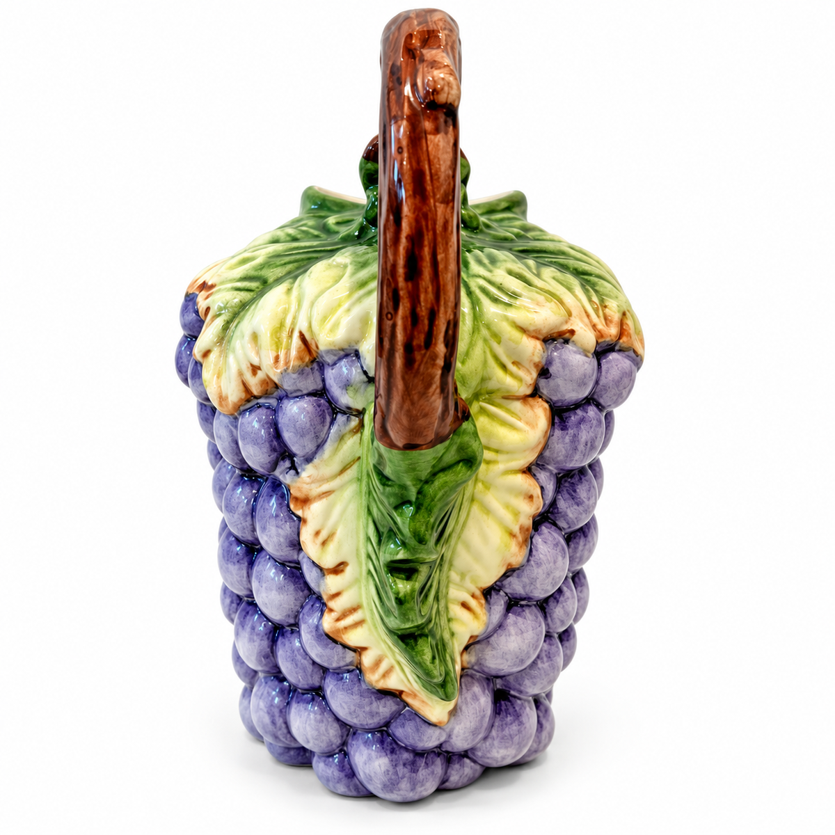 Vintage Portuguese Majolica Grape Cluster Pitcher — Hand-Painted Ceramic Jug, 9.25"