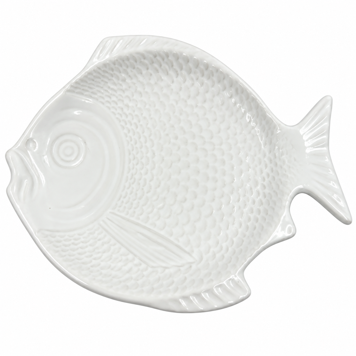 Vintage Portuguese White Ceramic Fish Serving Bowl — Sculptural Textured Dish