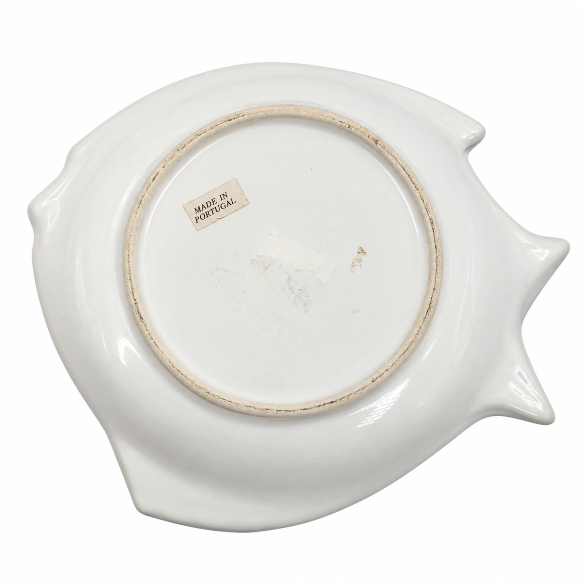 Vintage Portuguese White Ceramic Fish Serving Bowl — Sculptural Textured Dish
