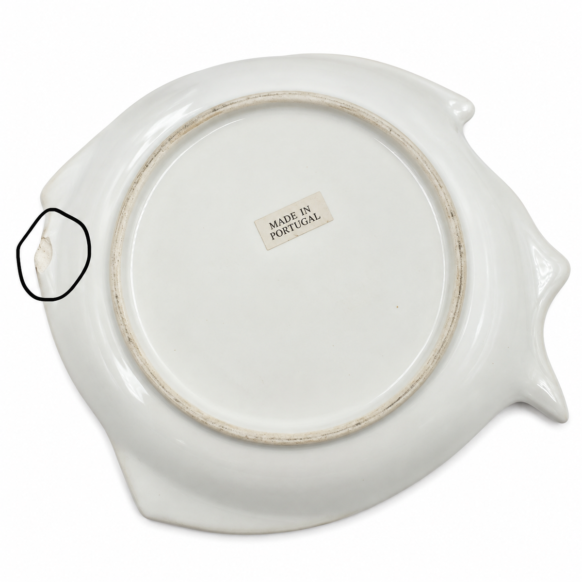 Vintage Portuguese White Ceramic Fish Serving Bowl — Sculptural Textured Dish