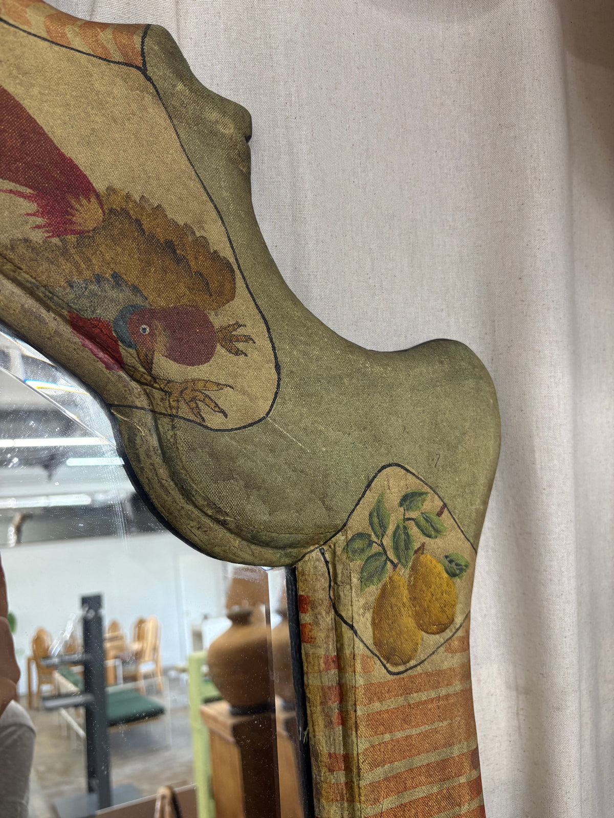 Large Vintage Hand-Painted Chinoiserie Canvas Mirror, 1970s–1980s