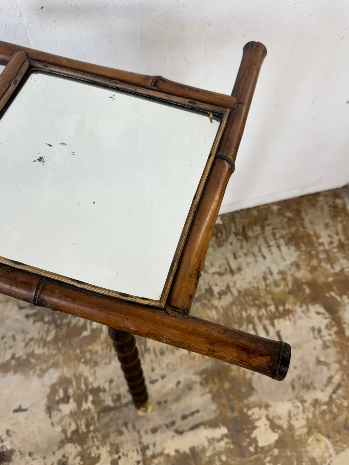 Vintage French Petite Faux Bamboo Beveled Wall Mirror