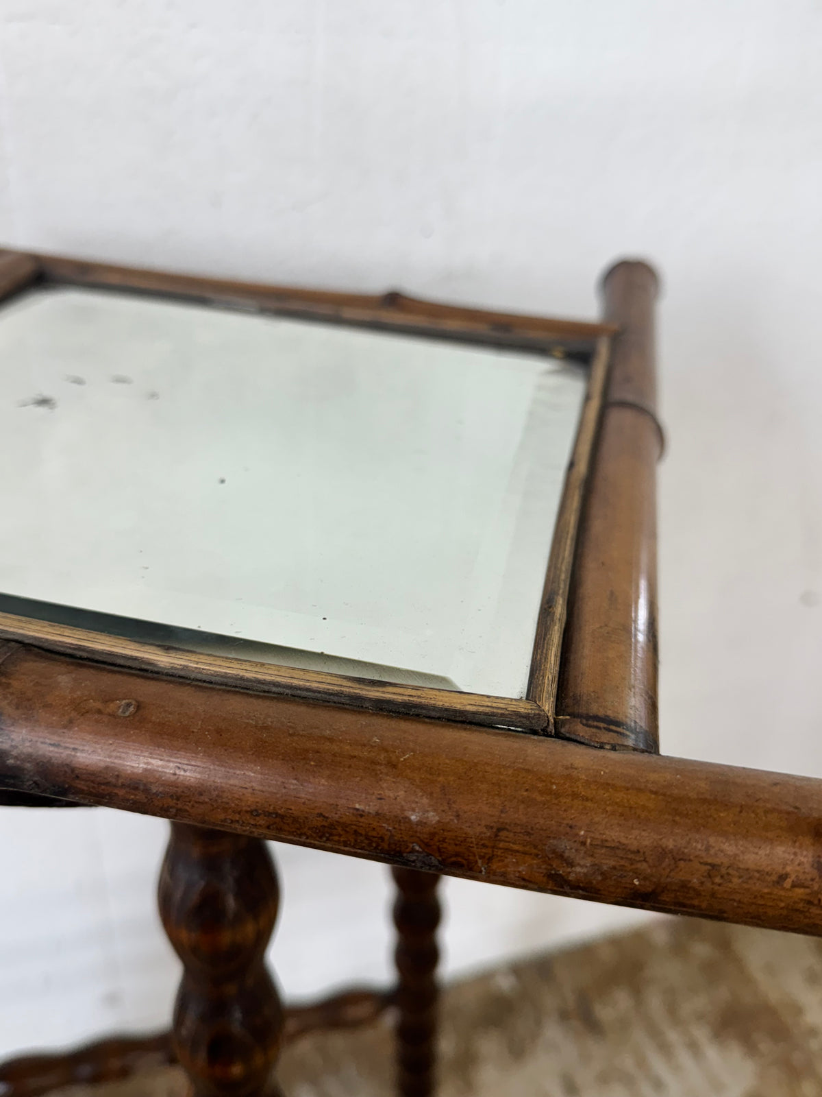 Vintage French Petite Faux Bamboo Beveled Wall Mirror