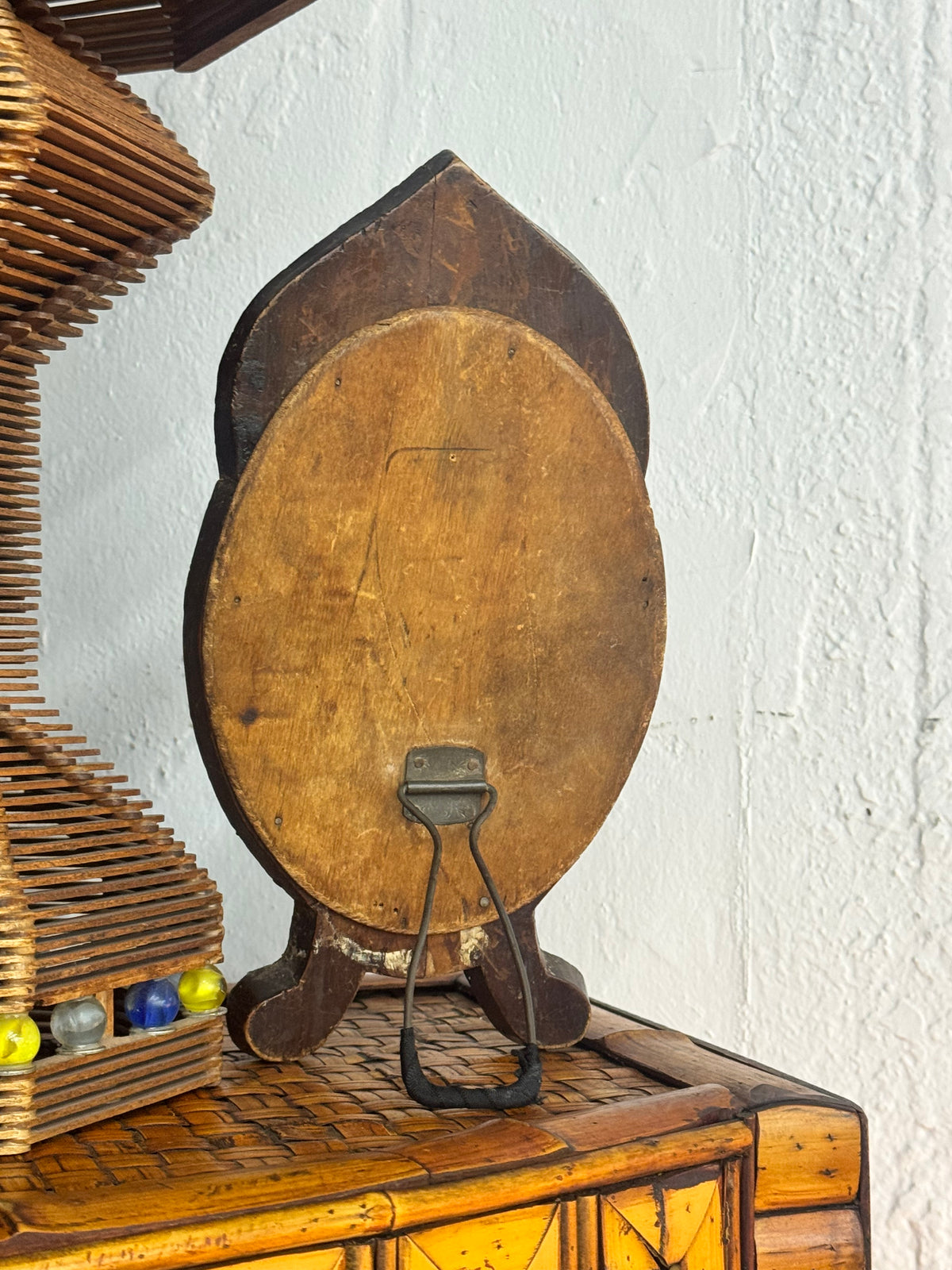 Antique French Repoussé Metal Table Mirror with Green Glass Accents, c. 1900–1930