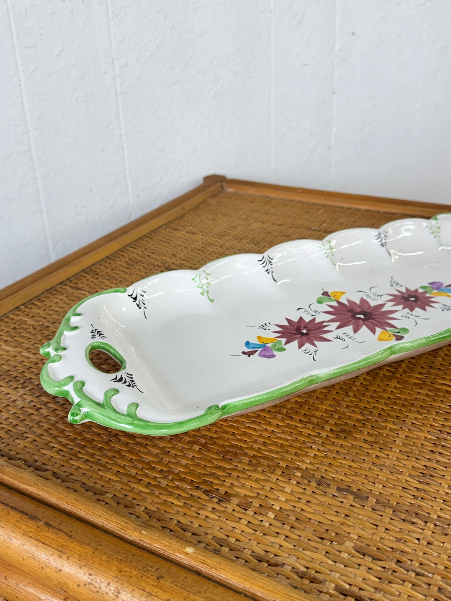 Vintage Portuguese Hand-Painted Floral Serving Tray — Portugal, c. 1985