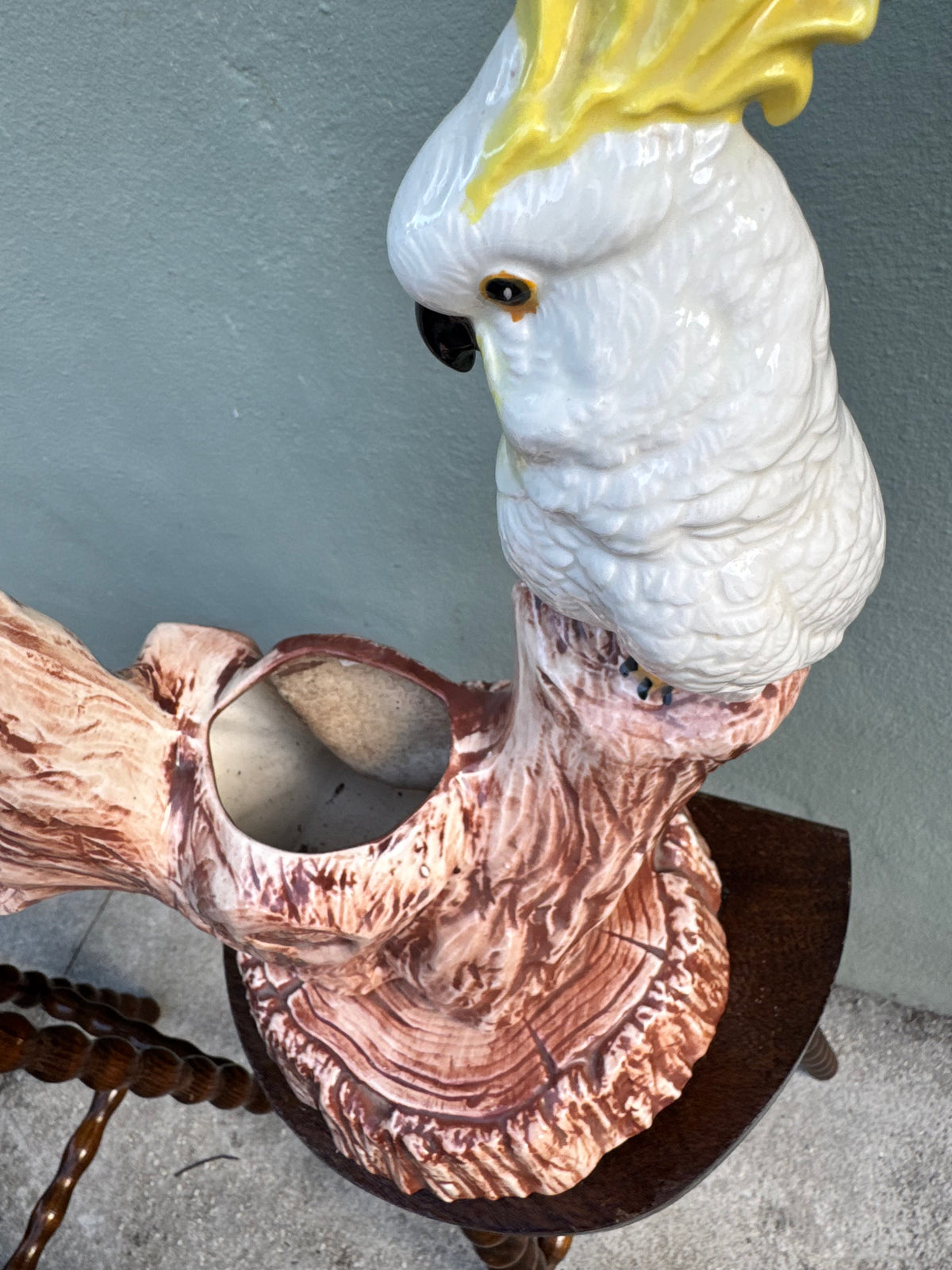 Mid-century Majolica-style ceramic bird planter
