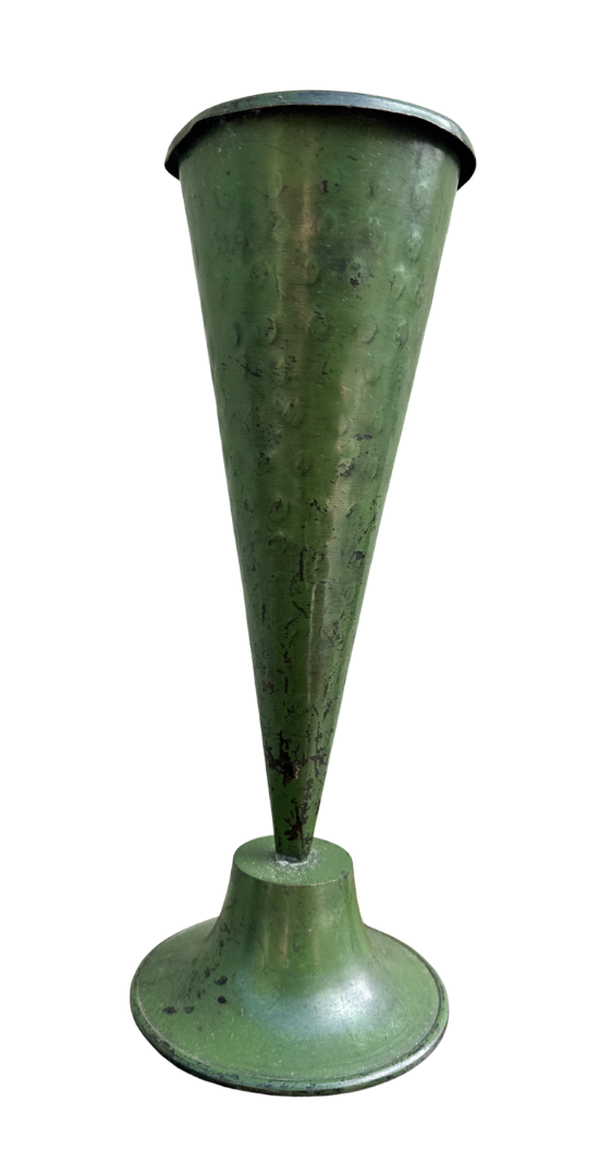 Vintage Indian Green Enameled Metal Cone Vase