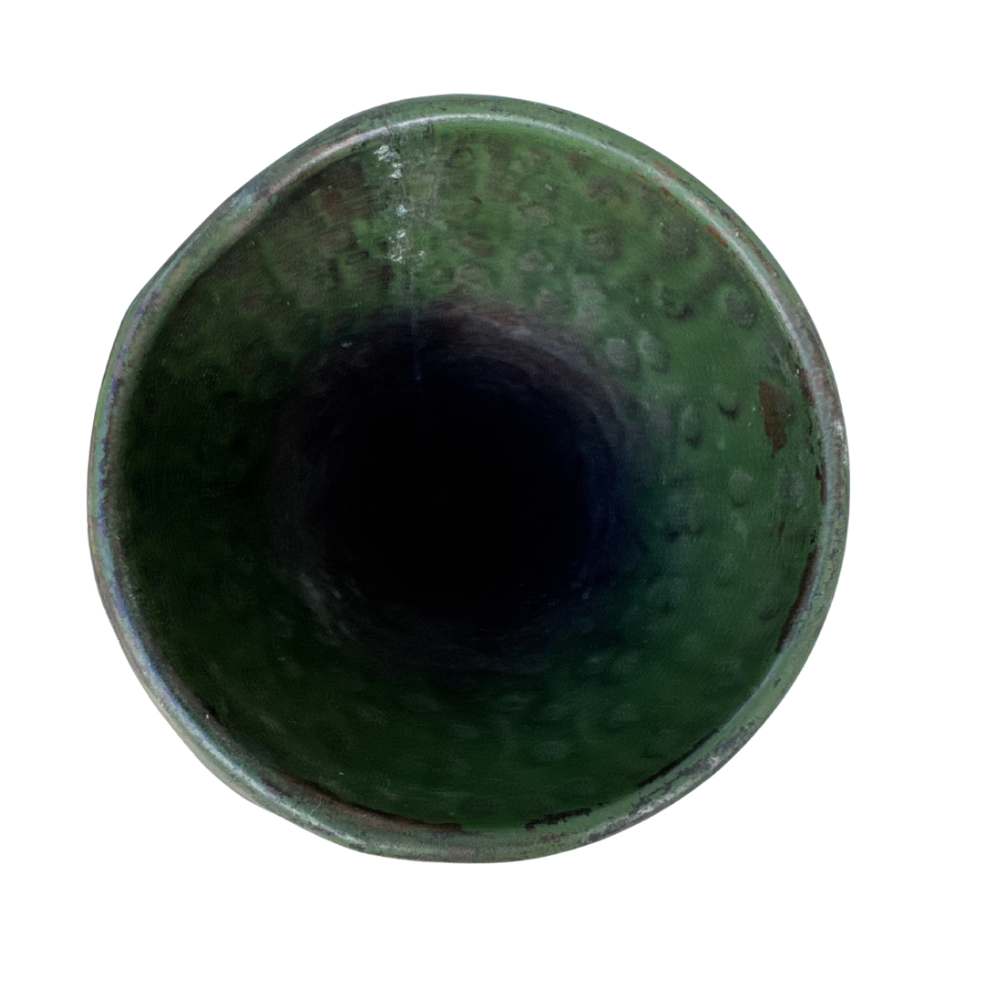 Vintage Indian Green Enameled Metal Cone Vase