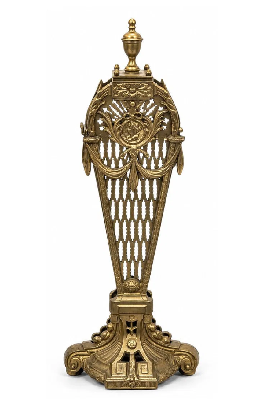 French Neoclassical Style Gilt Brass Folding Fan Fire Screen