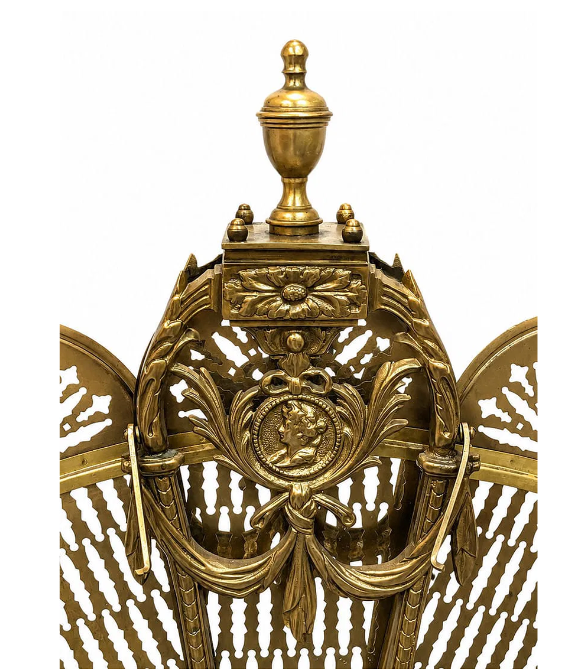 French Neoclassical Style Gilt Brass Folding Fan Fire Screen