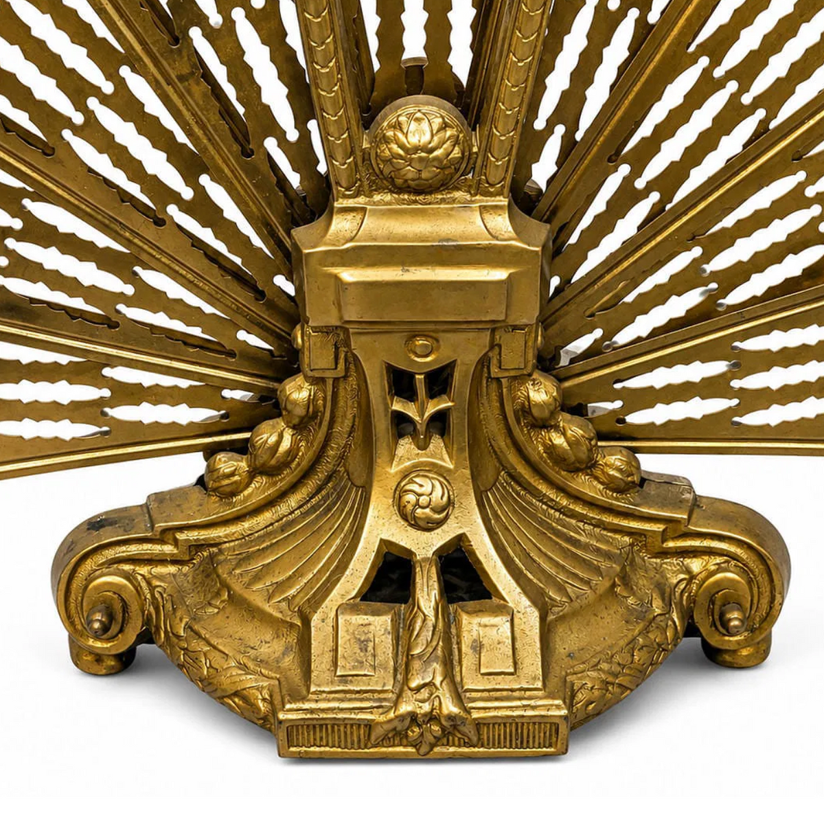 French Neoclassical Style Gilt Brass Folding Fan Fire Screen