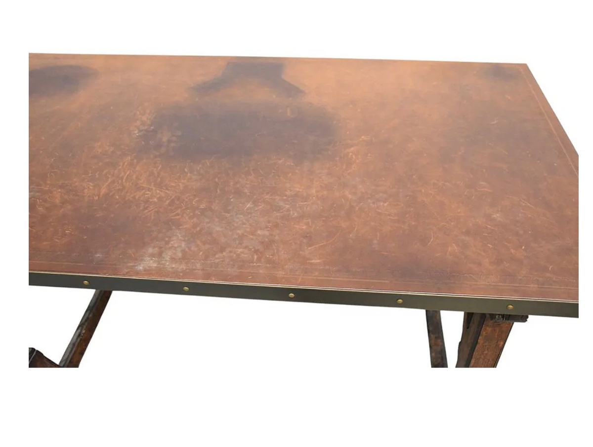 17th-Century Trestle Table with Custom Leather Top