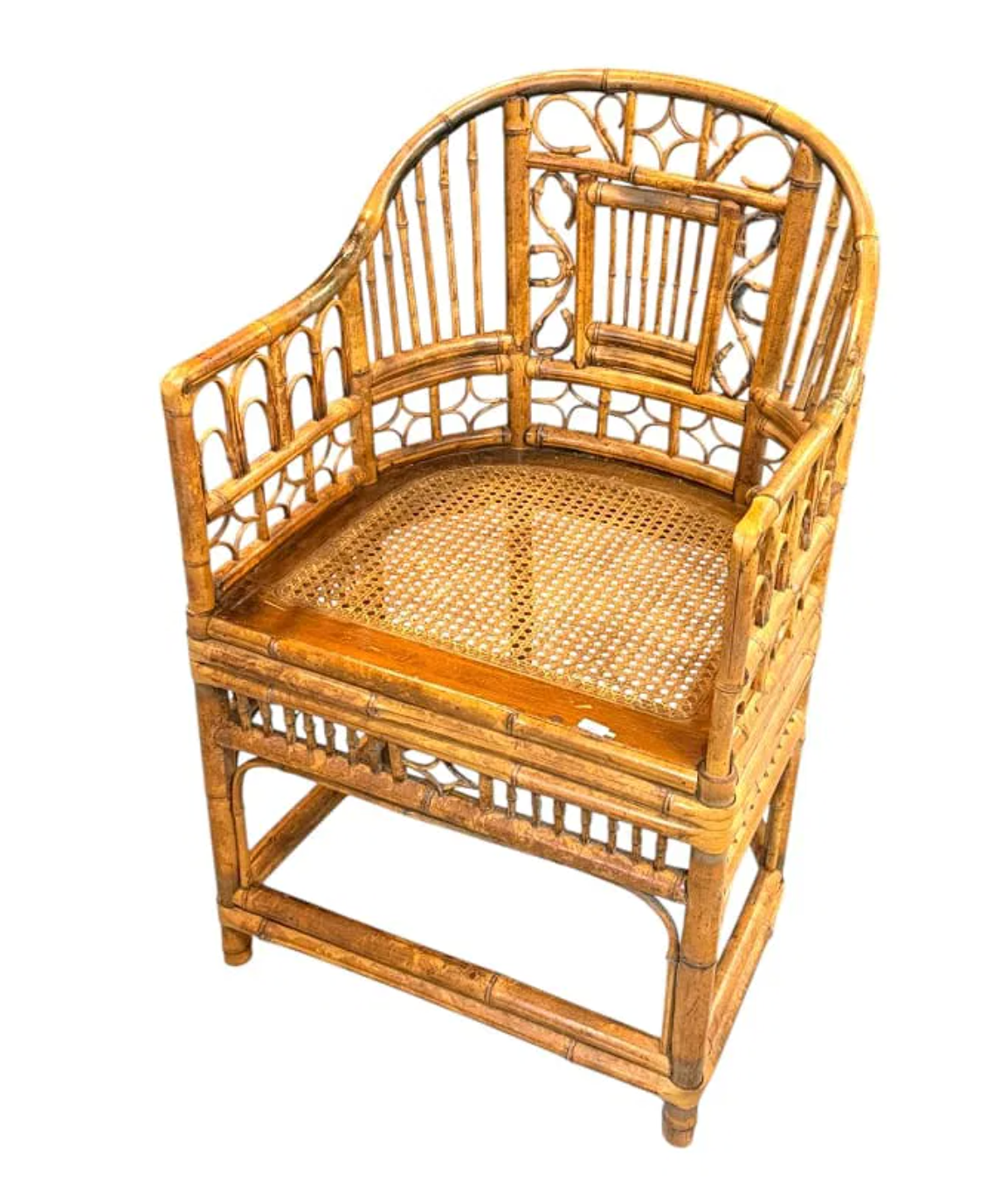 Vintage Brighton Pavilion–Style Rattan & Cane Armchair