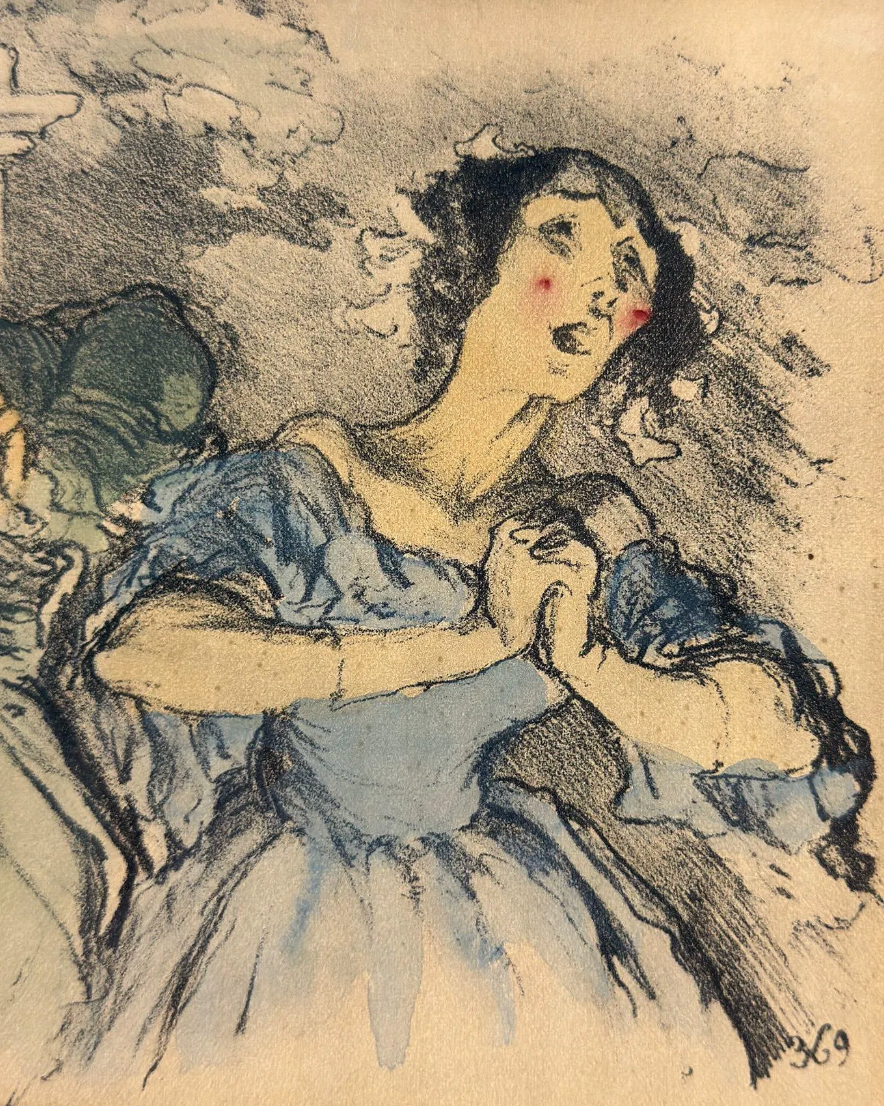 After Honoré Daumier “Fesant les Délices du Public de Carpentras” Hand-Colored Lithograph