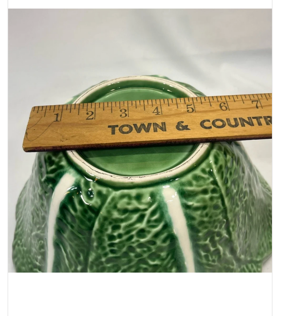 Vintage Olfaire Portugal Green Cabbage Leaf Serving Bowl — 10" Majolica-Style Ceramic