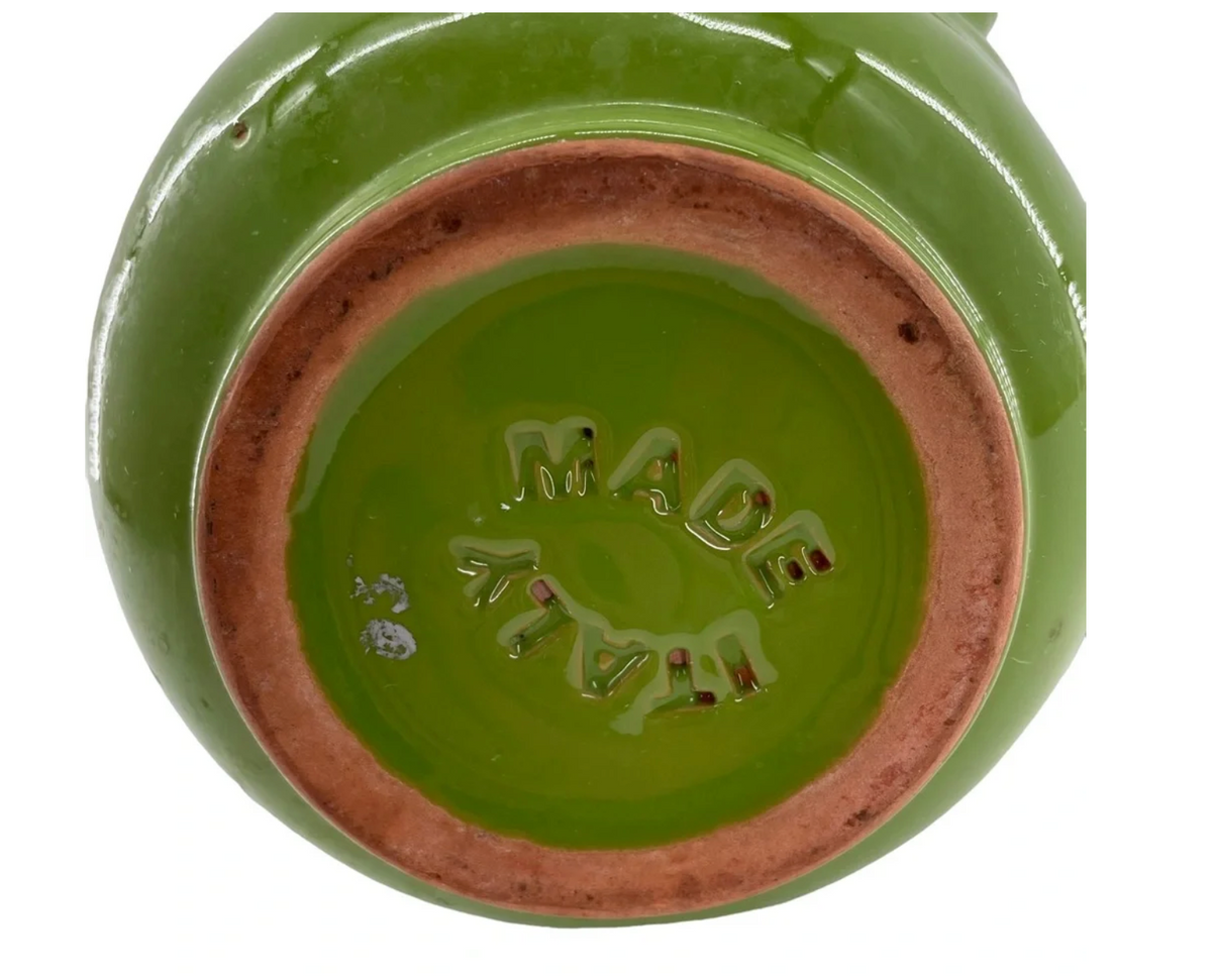 Vintage De Silva Terre d’Umbria Green Glazed Terracotta Pitcher — Made in Italy