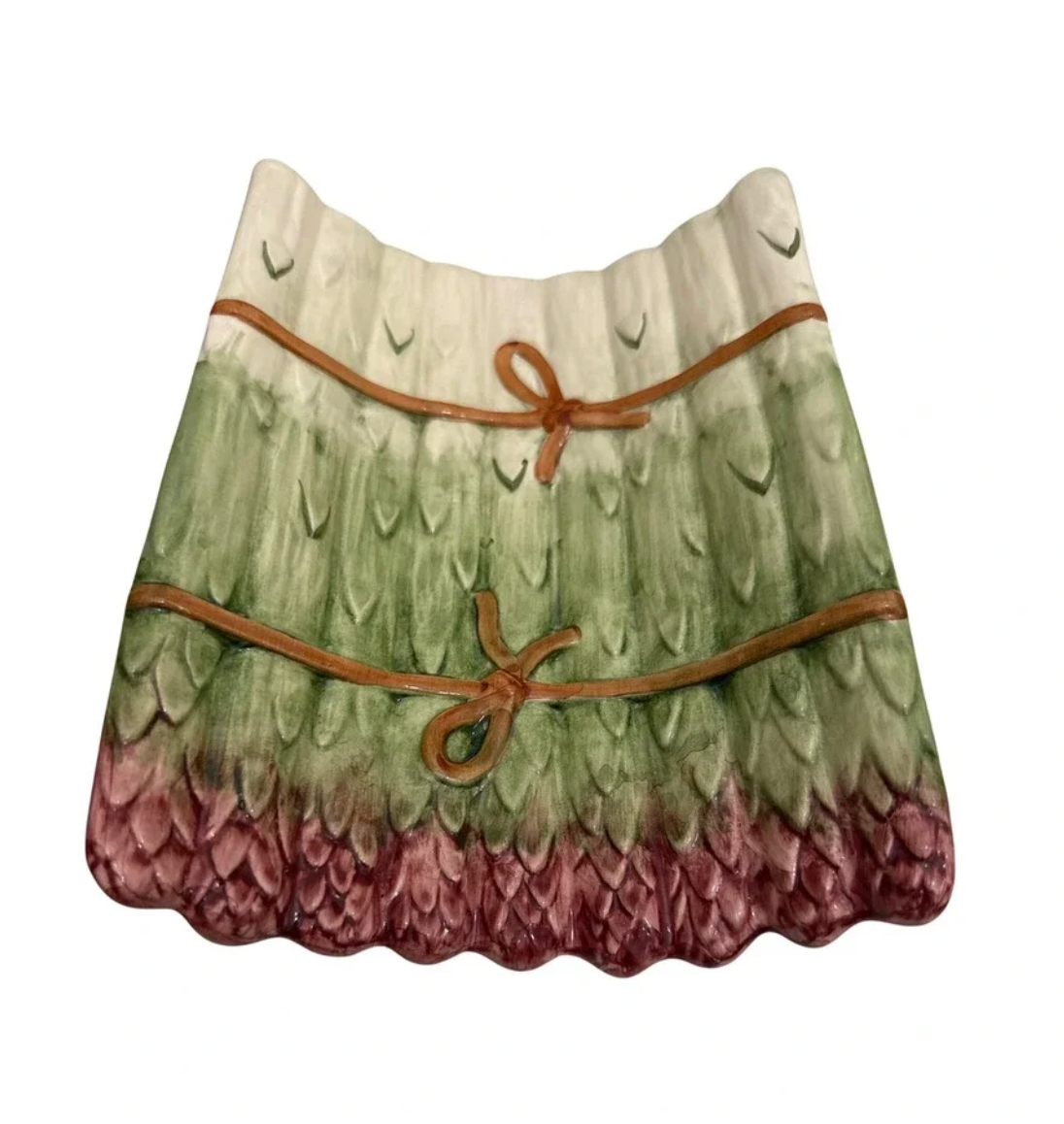 Vintage Olfaire Portugal Hand-Painted Asparagus Serving Dish — 8.25"