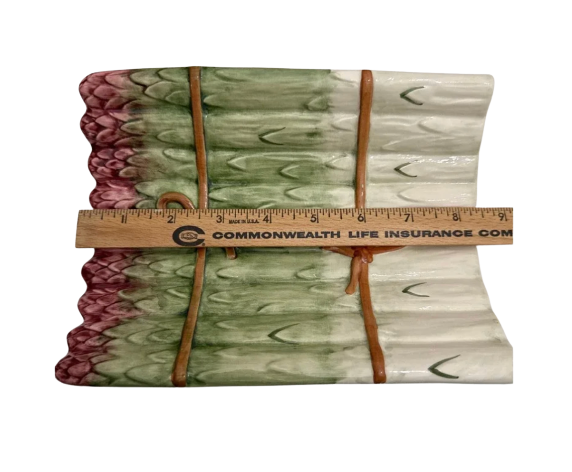 Vintage Olfaire Portugal Hand-Painted Asparagus Serving Dish — 8.25"