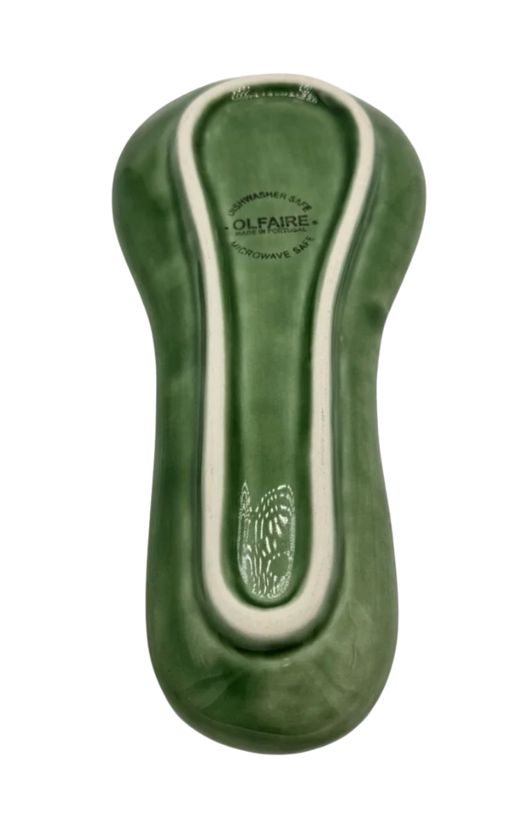 Vintage Olfaire Portugal Green Majolica Cabbage Leaf Spoon Rest — 9"