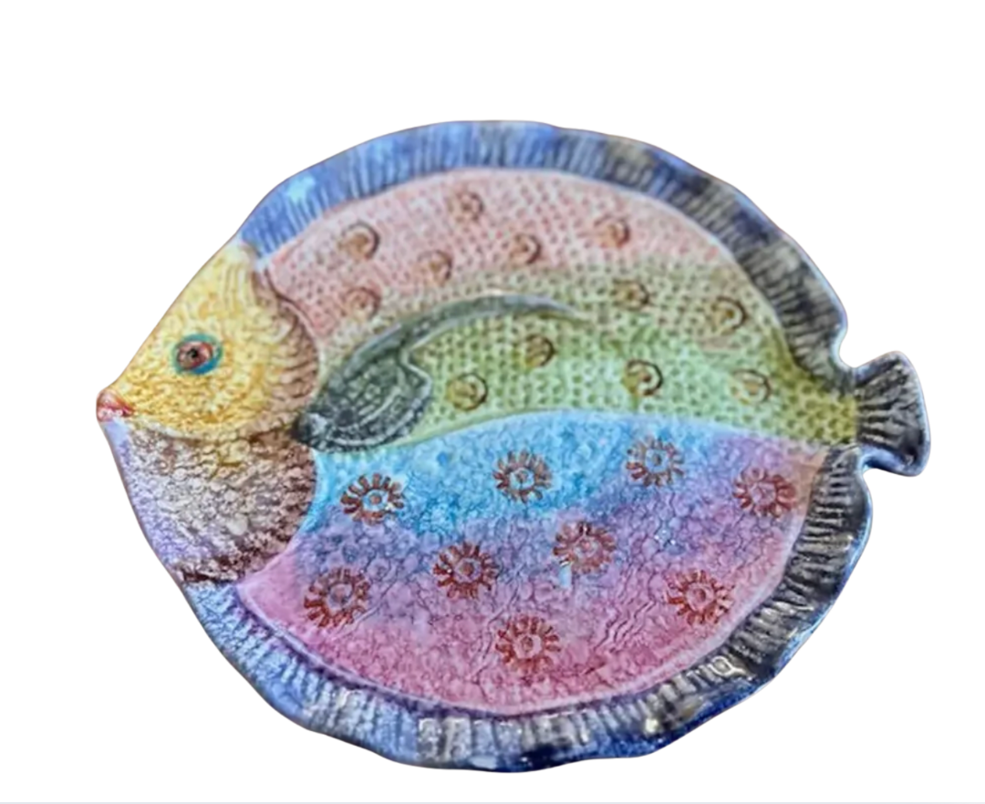 Vintage Italian Hand-Painted Ceramic Fish-Shaped Serving Plate — Made in Italy