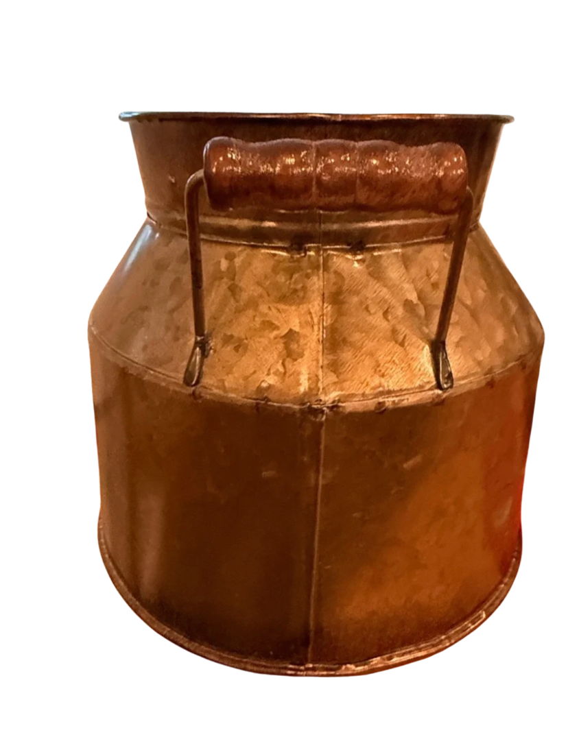 Vintage-Style Rustic Hammered Metal Milk Can Planter — Farmhouse Decorative Vessel