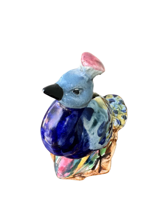 Vintage Hand-Painted Ceramic Peacock Figurine | Cobalt Blue Chinoiserie
