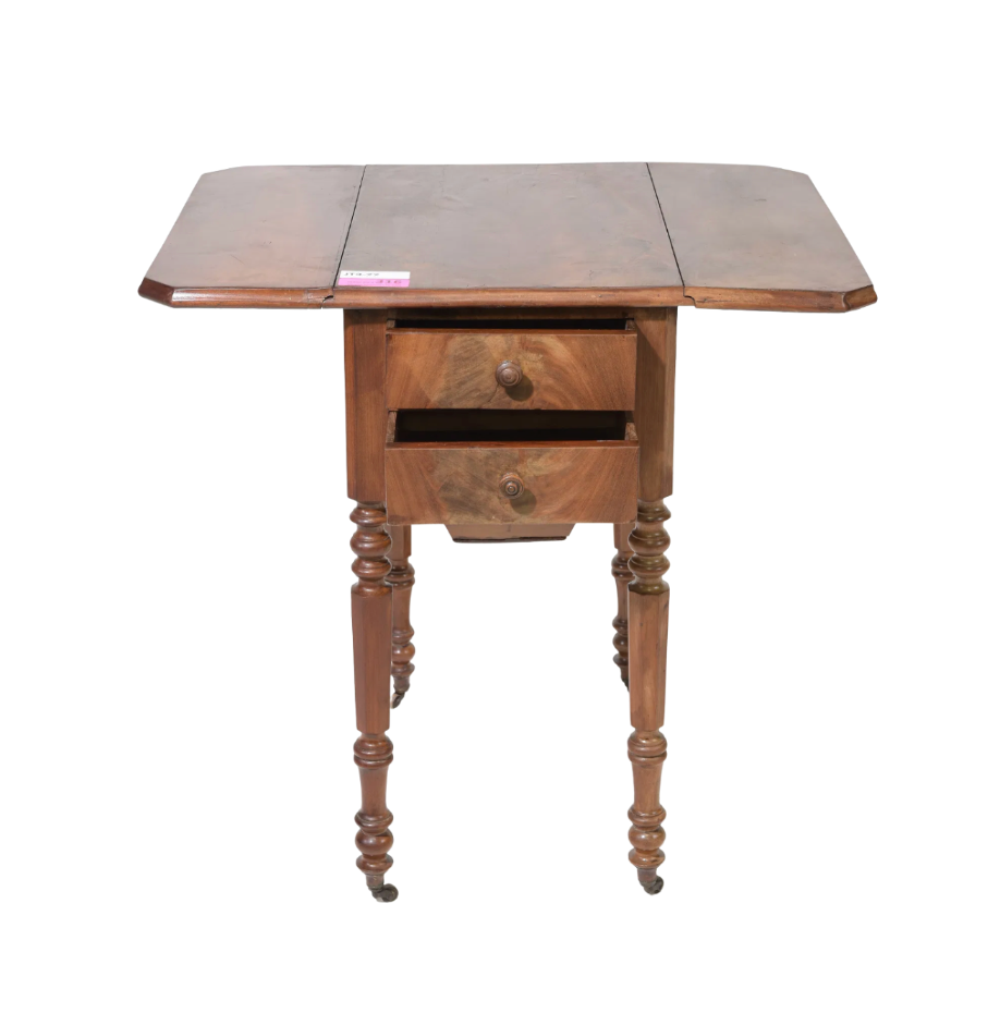 Antique French Mahogany Drop-Leaf Sewing / Work Table
