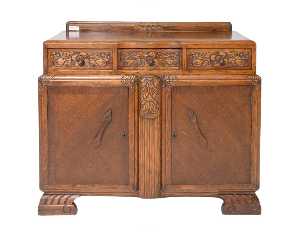 Vintage Tudor Revival Carved Oak Buffet Server / Sideboard