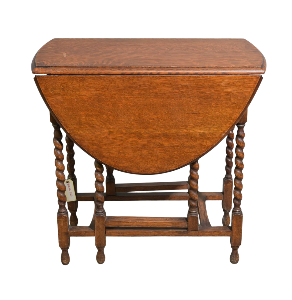 Vintage British Oak Barley-Twist Drop-Leaf Gateleg Table, c. 1920
