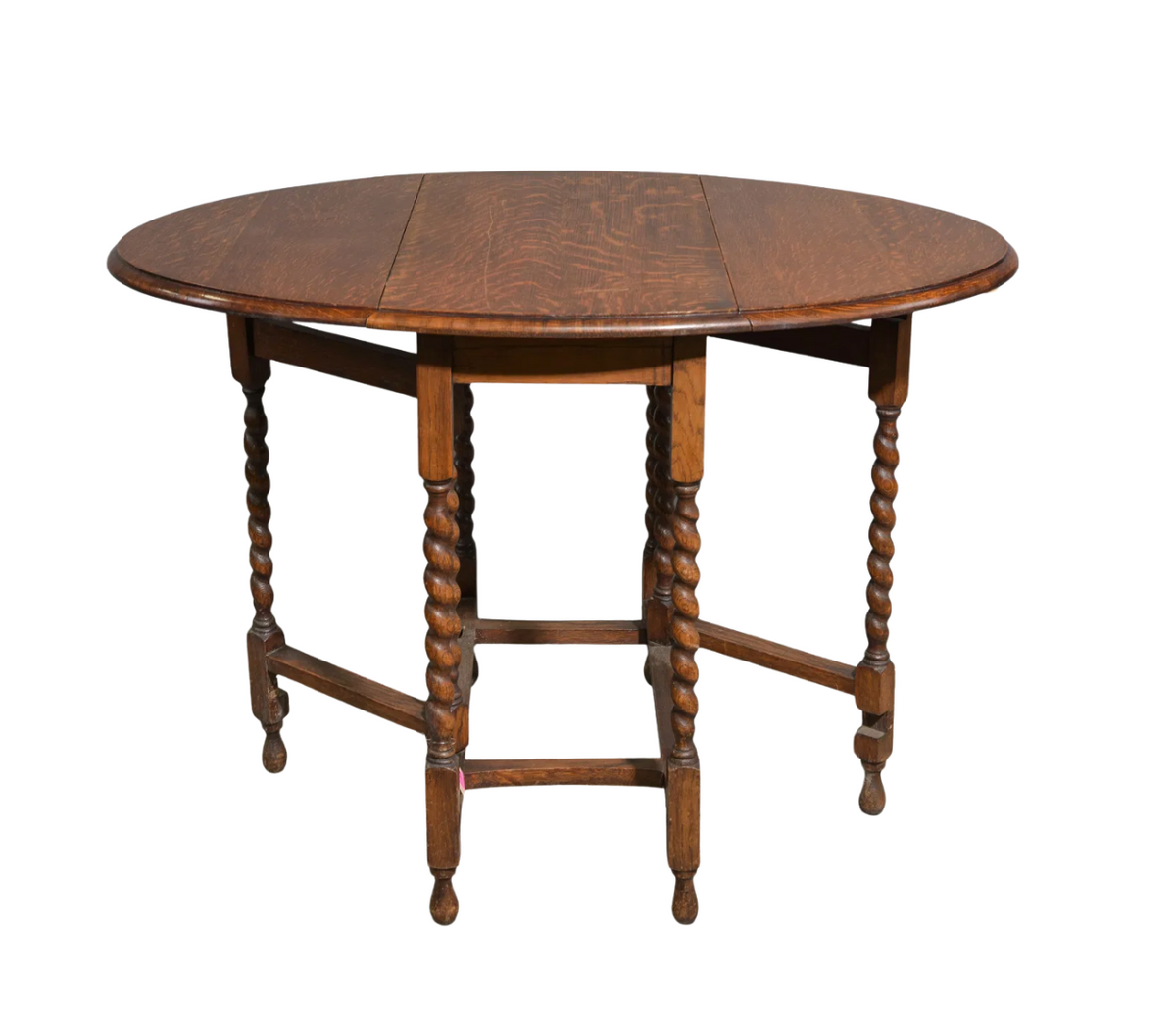 Vintage British Oak Barley-Twist Drop-Leaf Gateleg Table, c. 1920