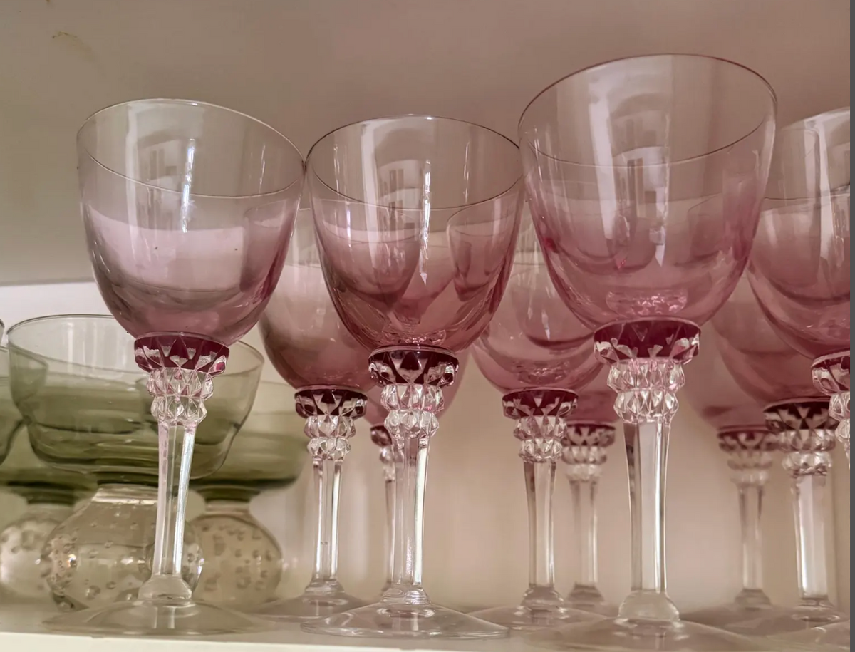 Vintage 1970s Portuguese Pink Amethyst Wine Goblets — Sets of 4, 6 or 10