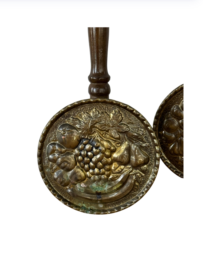 Vintage English Brass Fruit-Motif Silent Butler / Crumb Catcher — Choice of 2, c. 1960s