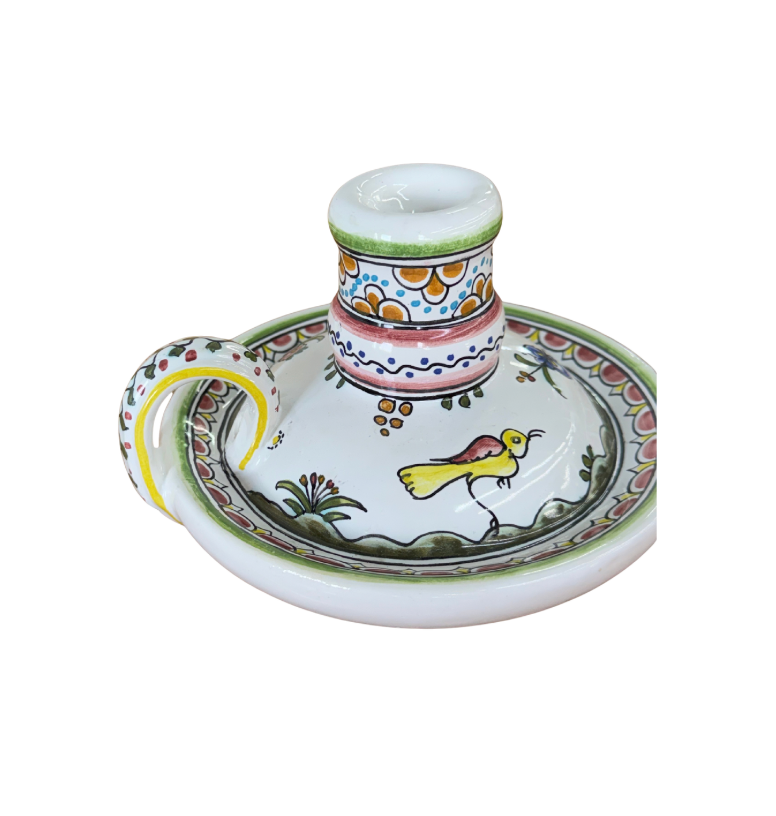Vintage Portuguese Hand-Painted Ceramic Chamber Candlestick — Sec. XVII Revival