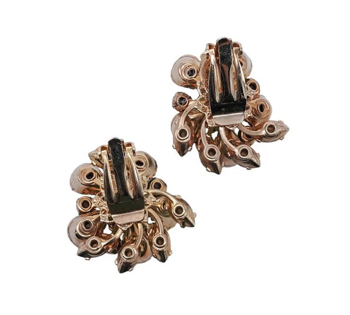 Vintage Emerald Green Rhinestone Clip-On Earrings — Gold Tone