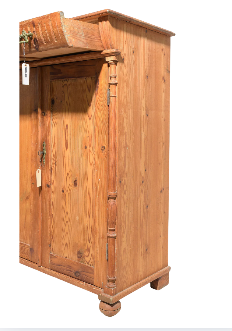 Antique Swedish Pine Double-Door Cabinet